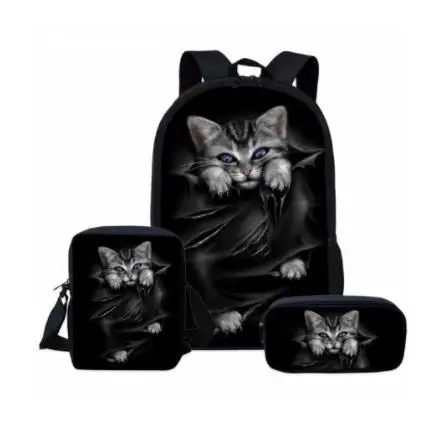 3 шт./компл. школьный рюкзак для детей 16 дюймов готический Moon Phase черный с принтом