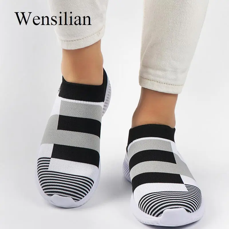 Кроссовки носки женские на платформе вязаные Вулканизированная подошва без