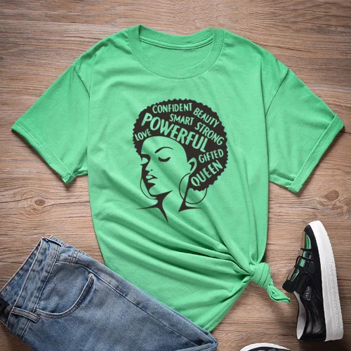 IrishGreen Афро леди Графический футболки для феминисток тройники черная девушка Волшебная футболка королева девушка мощные футболки рубашки женские винтажные меланин футболка - Цвет: IrishGreen