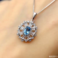 kjjeaxcmy fine jewelry natural blue topaz 925 sterling silver trendy girl pendant necklace chain support test hot selling