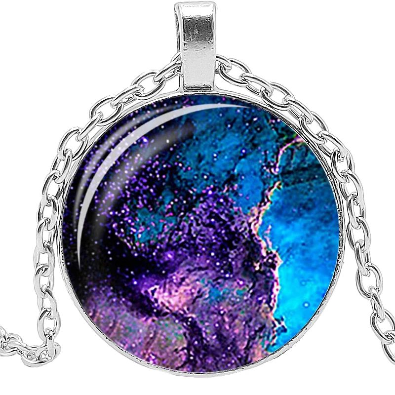 

2020 Creative Retro Art Earth Satellite Universe Galaxy Glass Cabochon Pendant Necklace Men and Women Jewelry Sweater Chain