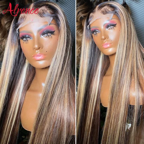 Парик из натуральных волос с эффектом омбре, прямой передний парик со светлыми волосами, 30, 32 дюйма, цветные человеческие волосы для женщин