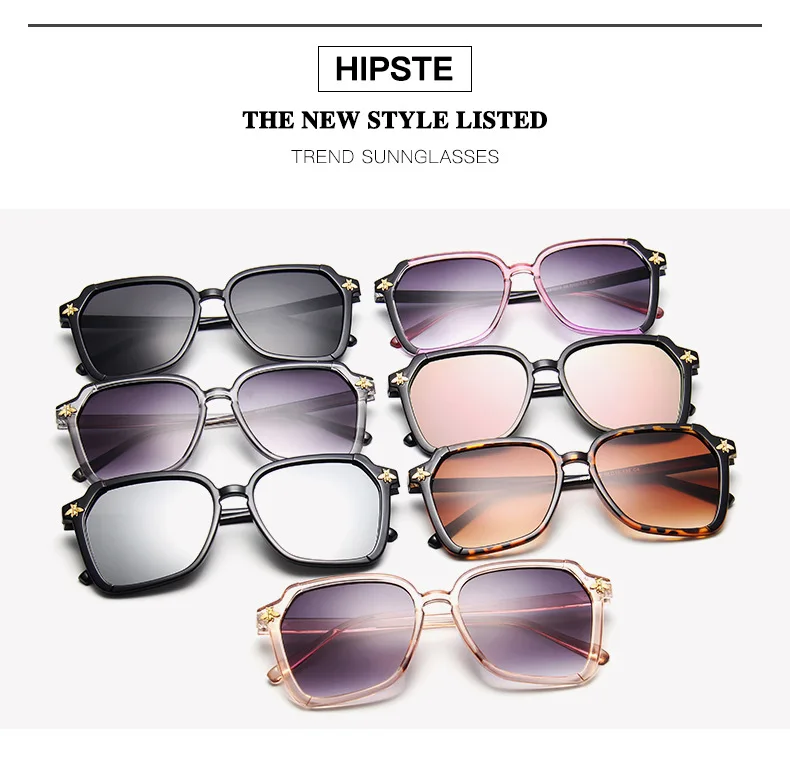 

2021 Brand Oversized trend sunglasses fashion retro wild little bee sunglasses simple Luxury Gradient uv400 ALIKIAI