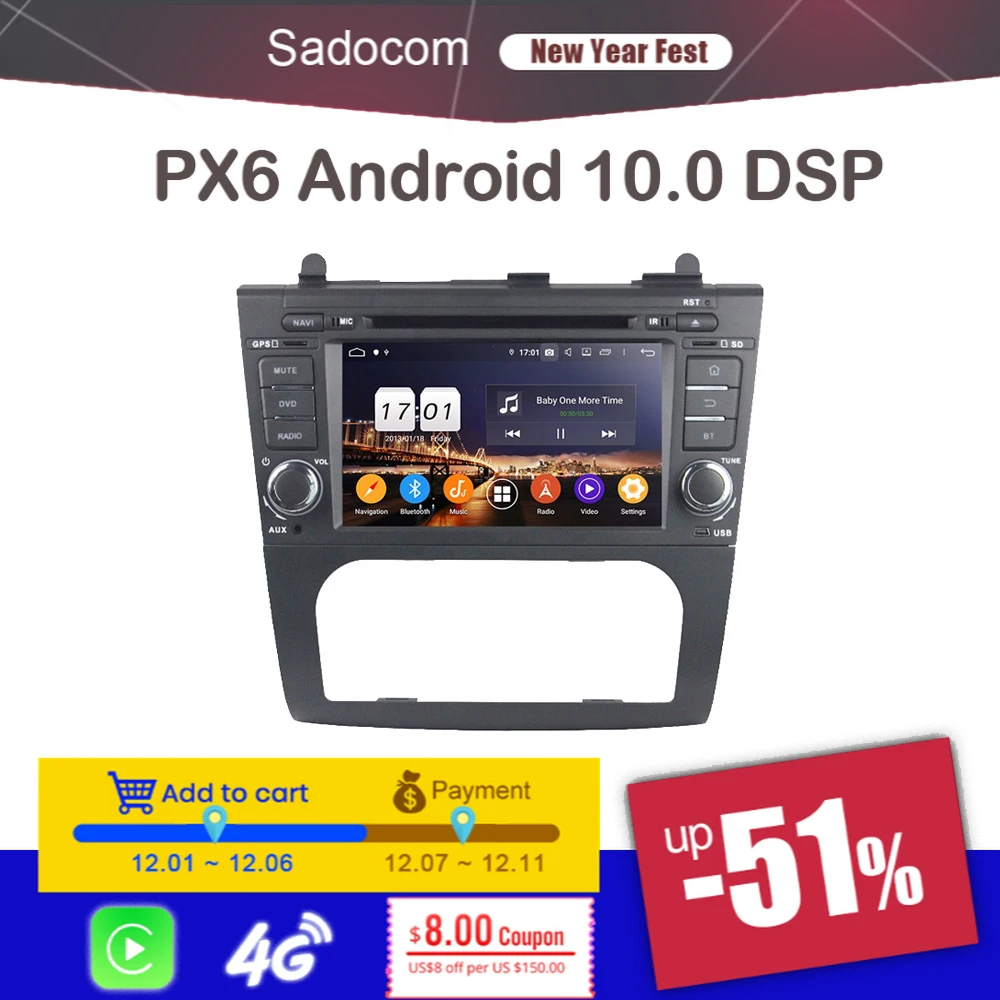 Автомобильный DVD-плеер DSP PX6 2 din Android 11 0 GPS ГЛОНАСС Bluetooth 2007 для Nissan Tenna Altima 2012-5 4 Гб