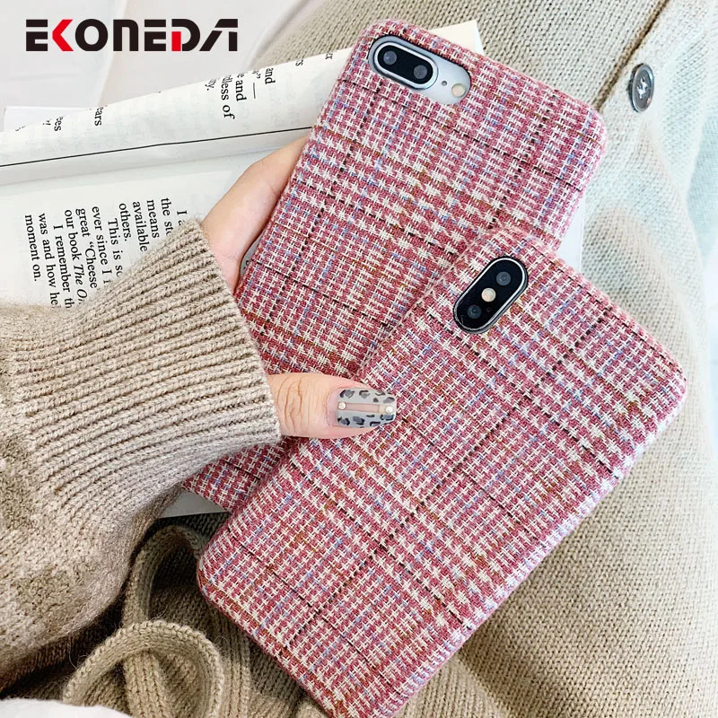 EKONEDA розовый клетчатый теплый тканевый чехол для iPhone 11 Pro Max XR девочек 7 6S 8 Plus X XS |