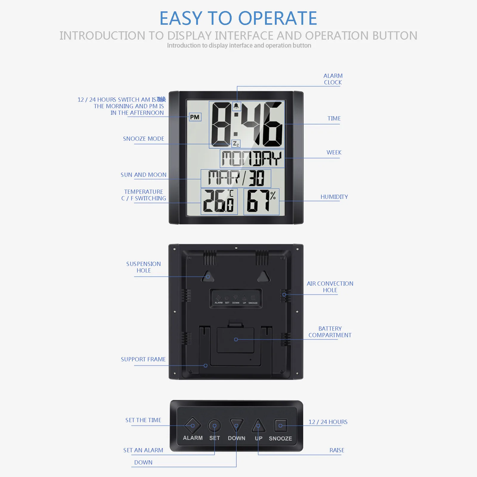 

Clocks Electronic Digital Display Clock Multifunctional Electronic Temperature And Humidity Counting Wall Clocks Display Clock
