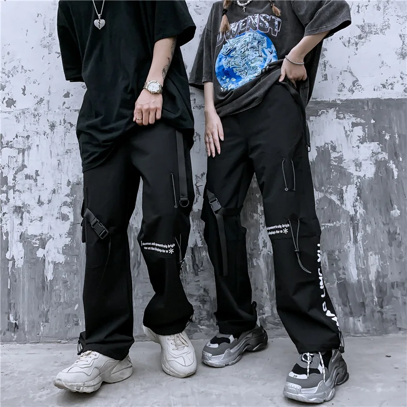 

Hip Hip Ribbons Harem Pant Men Joggers Pants 2020 Autumn Elastic Waist Fashion Streetwear Black Dancing Trousers WQ071