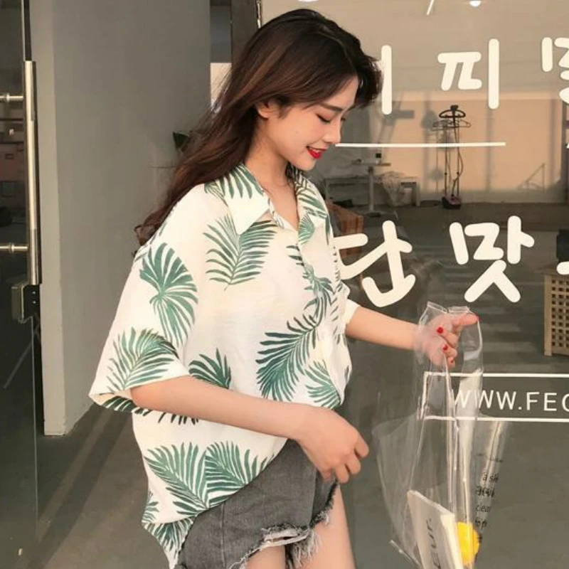 

Blouse Womens Summer Breathable Comfortable Printed Women Hipster Girl Floral Turn-down Collar Pockets Fashion Elegant Tops New