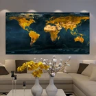 Картины с изображением золотой карты мира, большие размеры, настенные картины, плакаты и принты, настенное искусство для гостиной, домашний декор (без рамки)