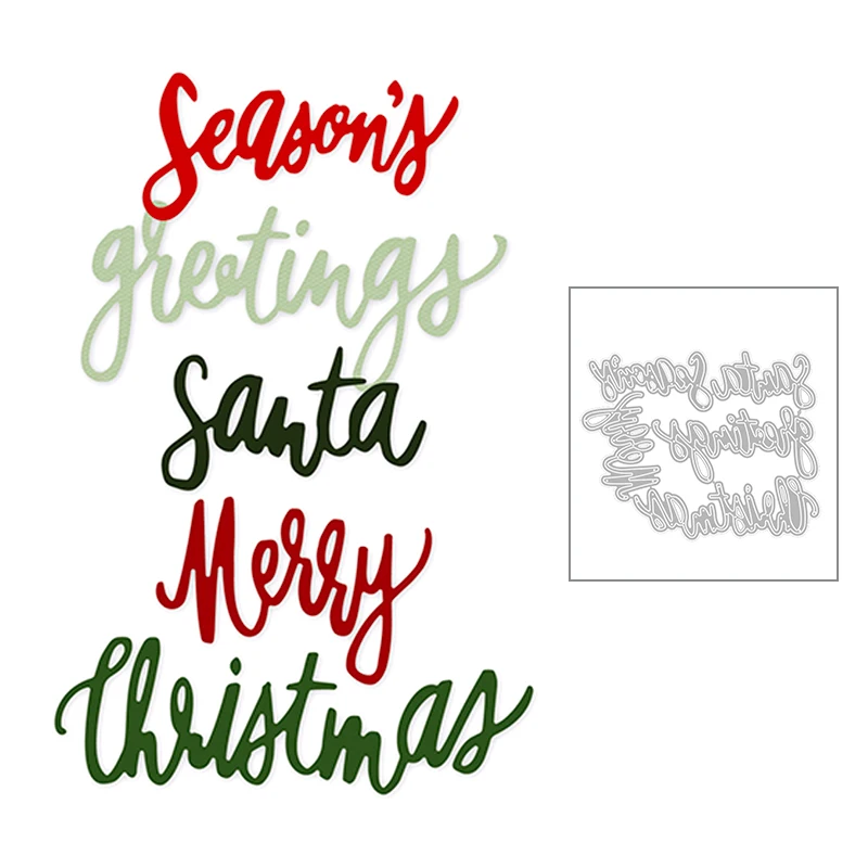 

2020 новые английские слова Счастливого Рождества, поздравления с Санта-Клаусом, металлические Вырубные штампы для изготовления поздравител...