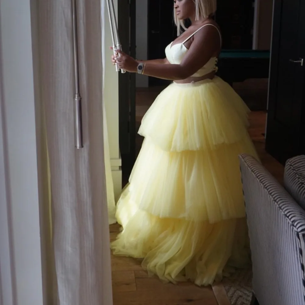 

Puffy Skirts Maxi Light Yellow Floor Length Tulle Skirt Long 2021 Saias mujer faldas Satin Band Zip Skirt Women Outfit