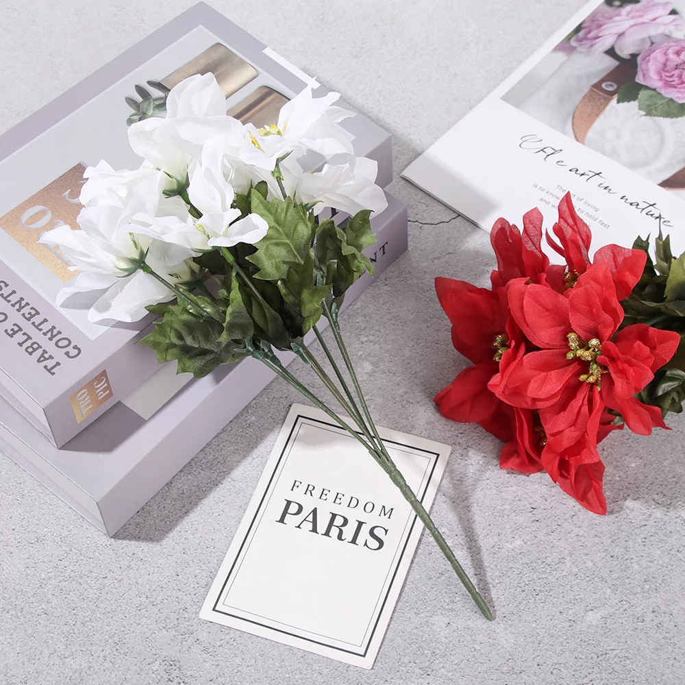 7 головок/Букет искусственных рождественских цветов настоящее прикосновение