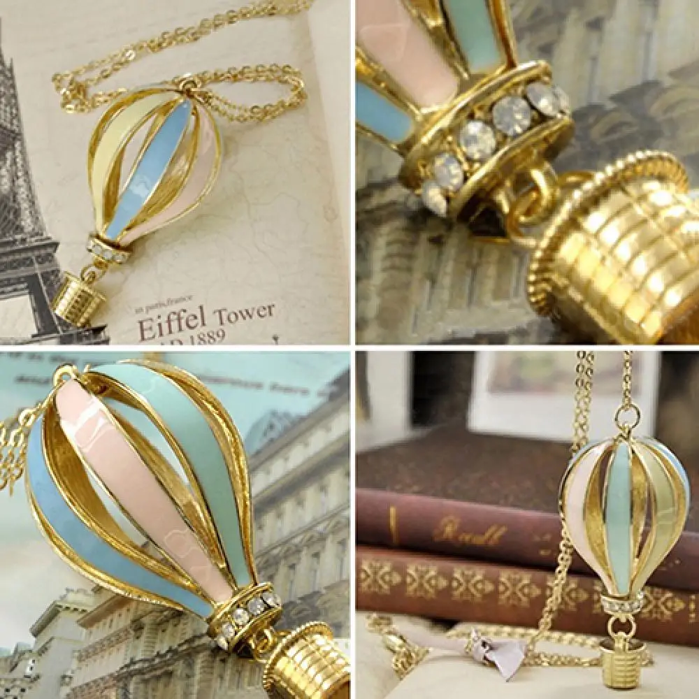 

80% Hot Sell Fashion Colorful Hot Air Fire Balloon Pendant Long Necklace Charm Sweater Chain