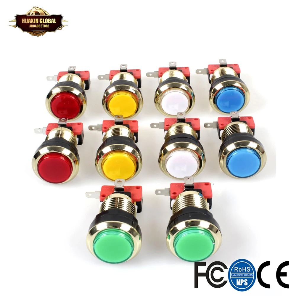 Позолоченные светодиодные кнопки для аркадных игр MAME JAMMA Raspberry Pi RetroPie & Arcade Fighting