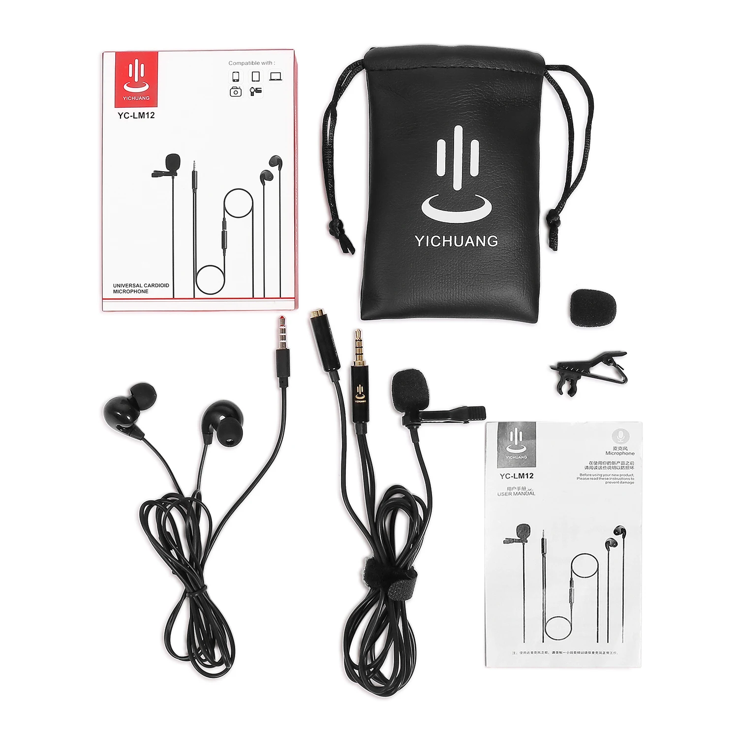 

YC-LM12 Phone Audio Video Recording Lavalier Condenser Microphone for iPhone 8 7 6 5 4S 4 Sumsang Xiaomi HTC Huawei