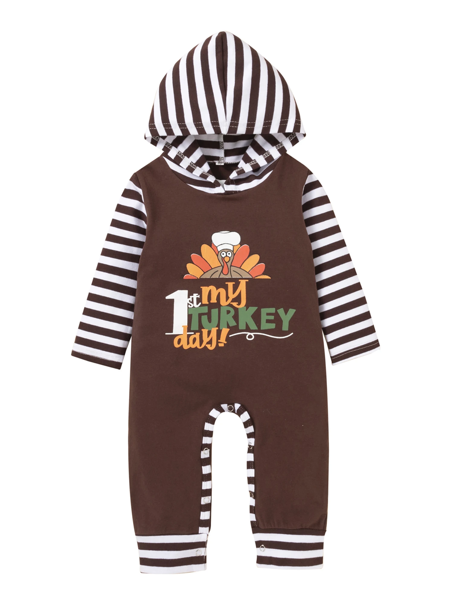 

Боди для новорожденных на День Благодарения, повседневный полосатый комбинезон с капюшоном и длинными рукавами и пуговицами для маленьких ...
