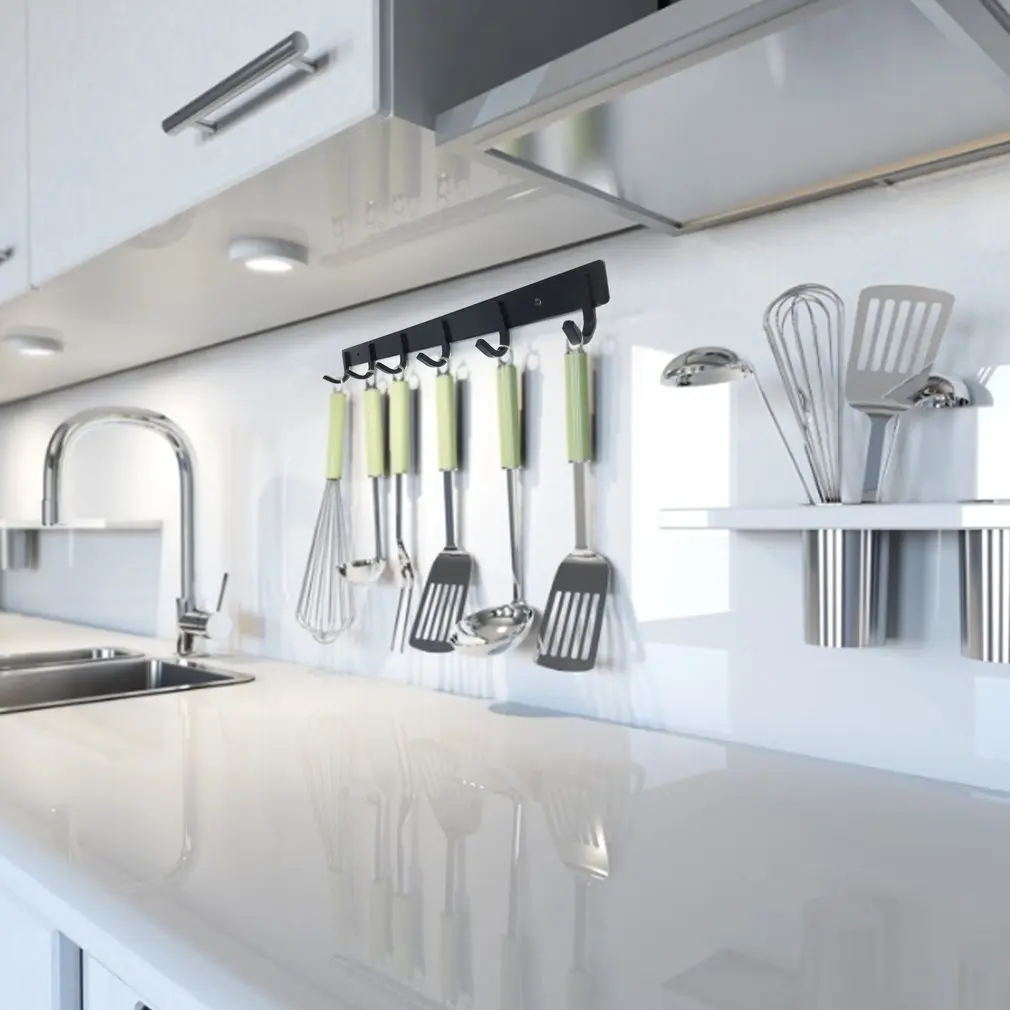 

Lightweight Portable Durable Metal Row Hook Kitchen Bathroom Square 6 Hooks Fine Workmanship Bathroom Accessories