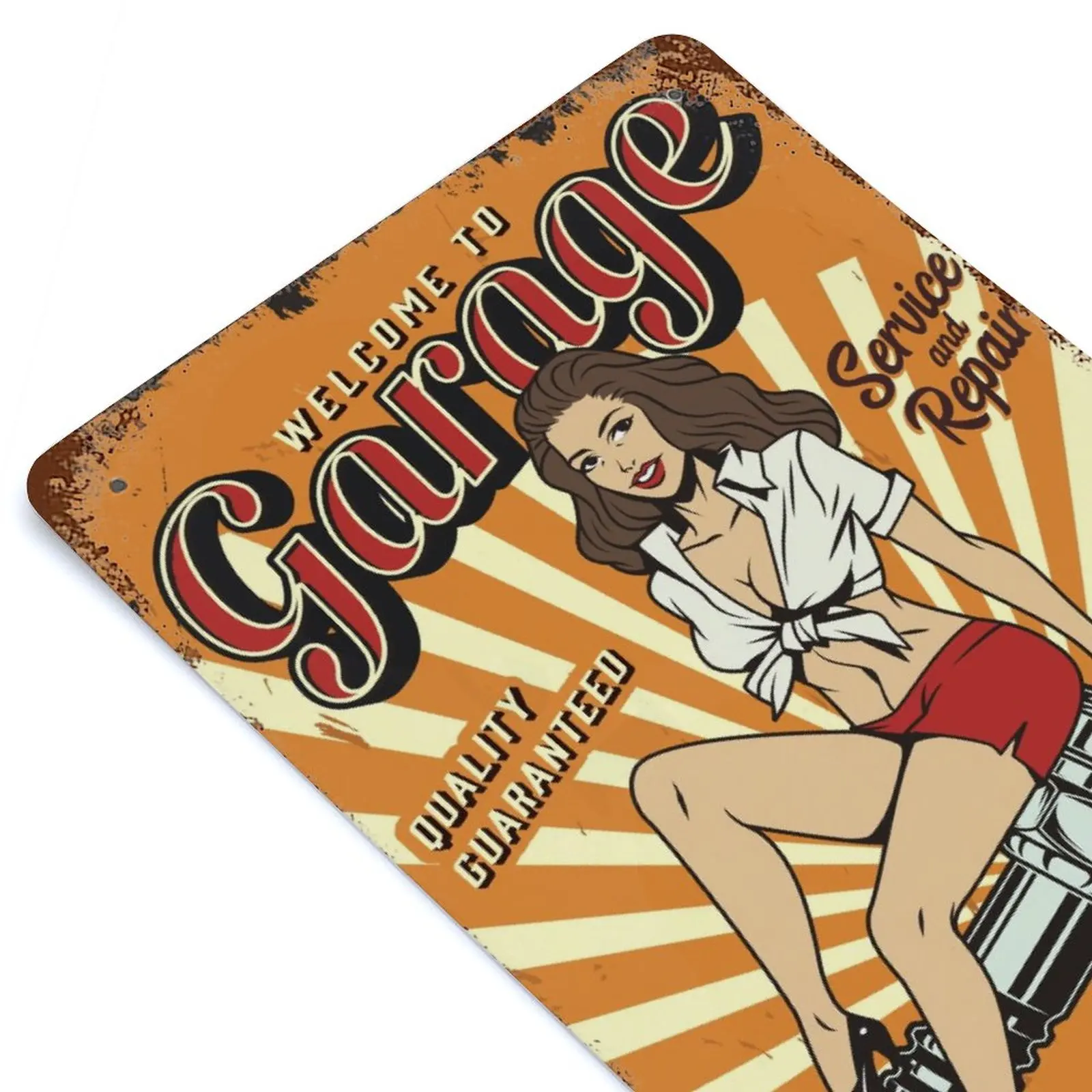 

Welcome to Garage Pin Up Girl Printed Retro Metal Poster Home Wall Decoration Tin Sign Plaque