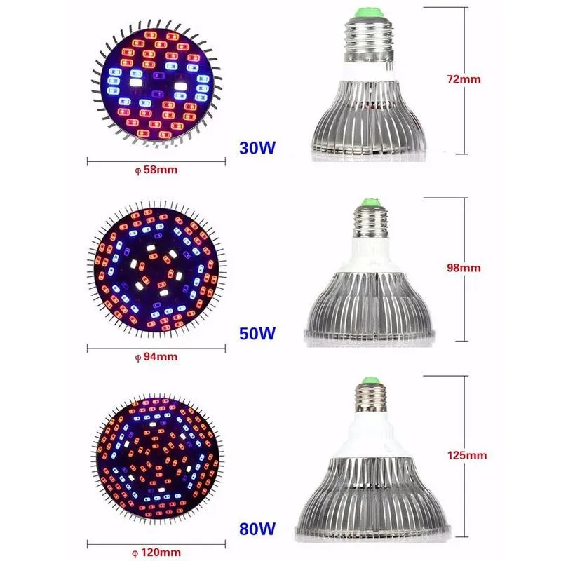 

LED Grow Light Full 30/50/80W Red Blue UV IR Growing Lamp For Hydroponics Flowers Plants Vegetables plant growth lights