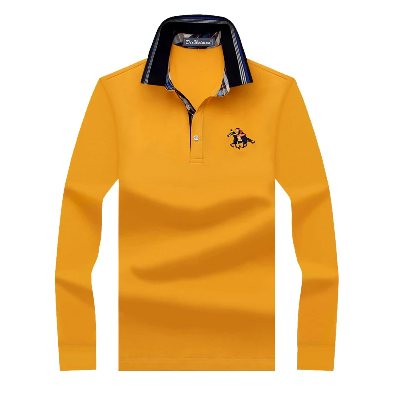 Осенние мужские футболки с длинными рукавами отворотами однотонные Цвет Поло