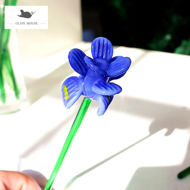 

Colorful Long Stem Murano Glass Flower Lovely Ornaments Wedding Valentine's Day Holiday Party Romantic Gifts For Home Vase Decor