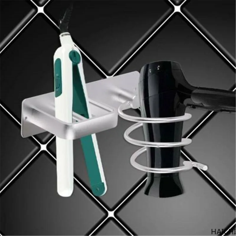 

Metal Wall Hair Dryer Holder Sliver Cupboard Straighteners Storage Stand Rack Household Storage Rack Accessories For Bathroom