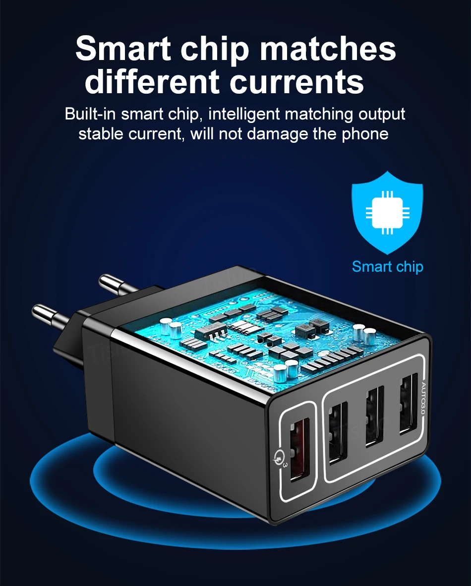 Зарядное устройство USB Quick Charge 3,0 для iPhone 11 7 samsung A50 s8 Xiaomi Huaiwei P20 QC 3,0 быстрое зарядное устройство 4 порта настенный Разъем EU US разъем-адаптер