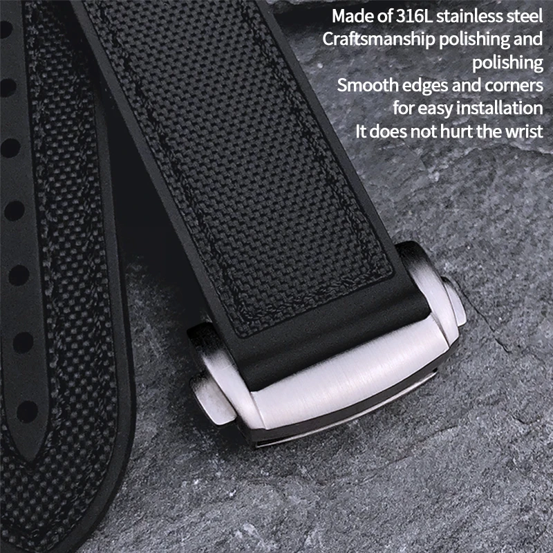 Ремешок силиконовый для часов 20/22/19/21 мм резиновый ремешок с нейлоновым покрытием