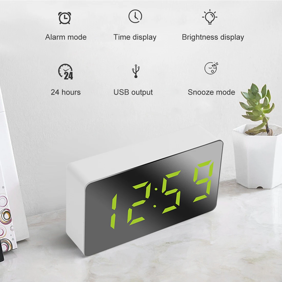 

Alarm Clock LED Digital Table Clock Night Lights Thermometer Desk Clocks Multi-function Square Wall Clock Mirror Display Alarm