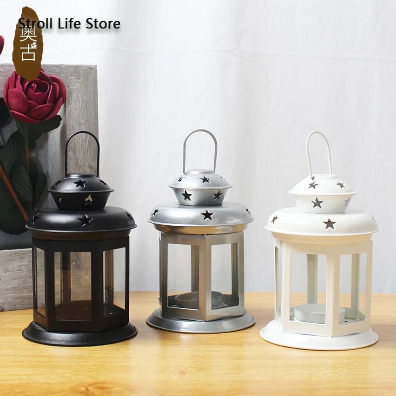 Европейский металлический подсвечник стеклянный Ретро ветрозащитный с лампой