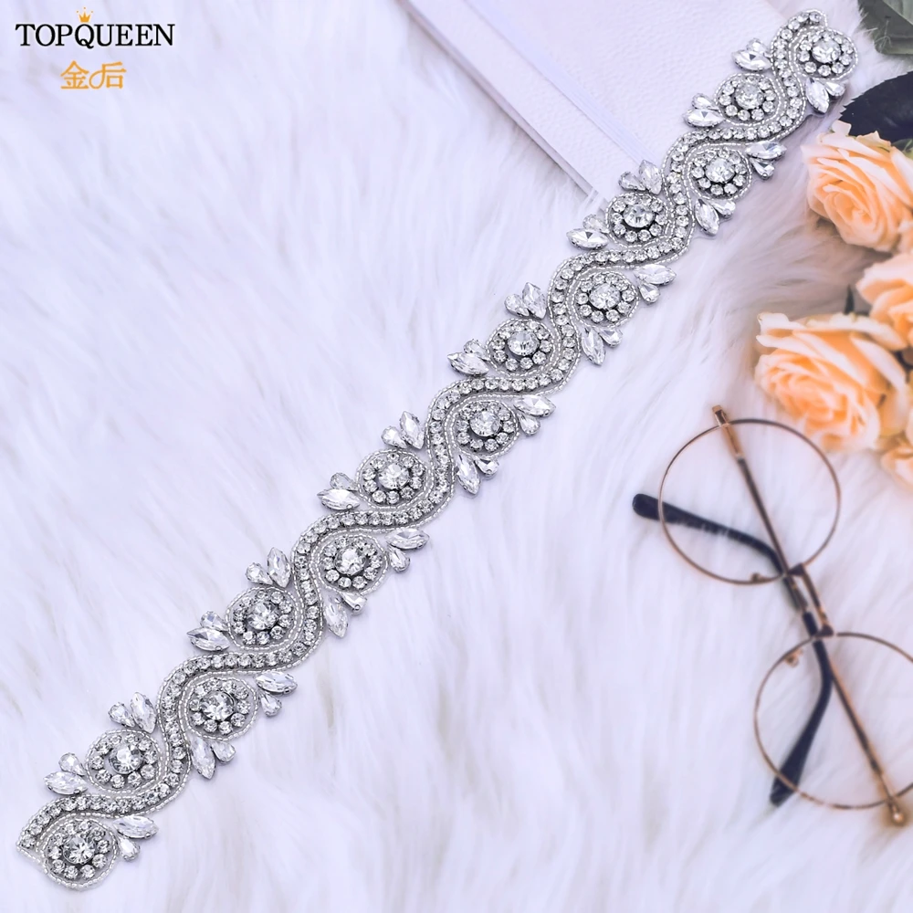 

Пояс для свадебного платья TOPQUEEN S164, серебристый пояс со стразами, лента, стразы, жемчуг, пояс для свадебного платья