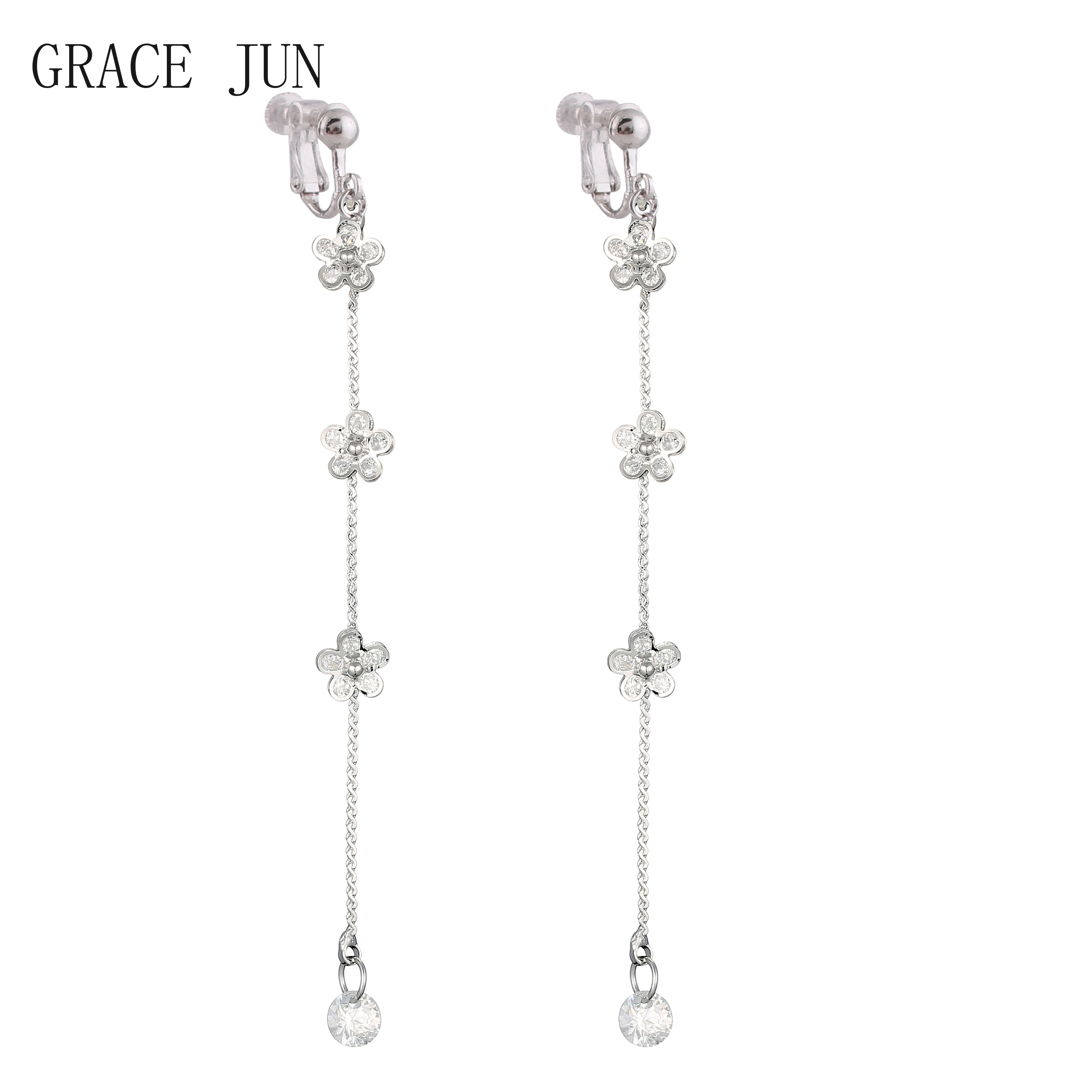 Бренд GRACE JUN корейский стиль длинные кисточки кубический циркон в форме цветка