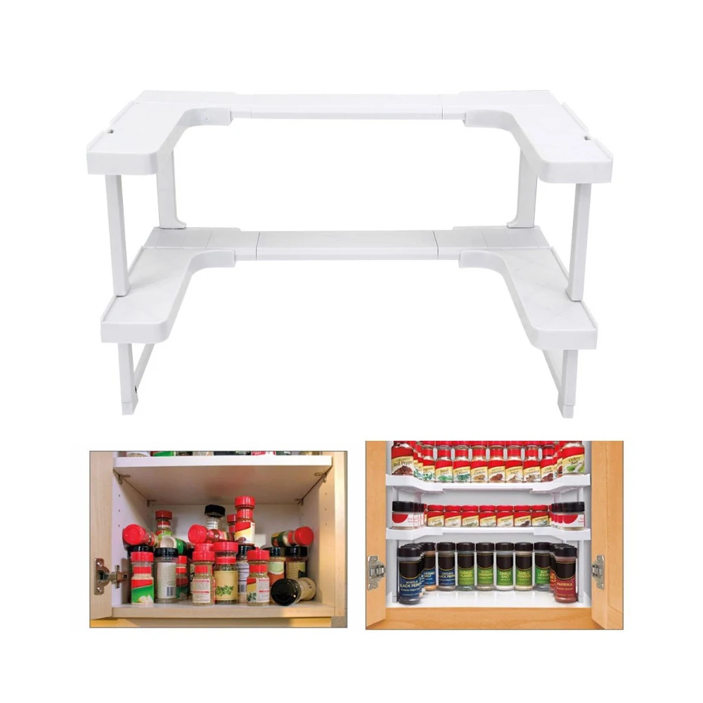 

Adjustable Space Rack 2 Layers Kitchen Cabinet Cupboard Organizer Kitchen Storage Shelf Spice Rack Countertop Cabinet Storage
