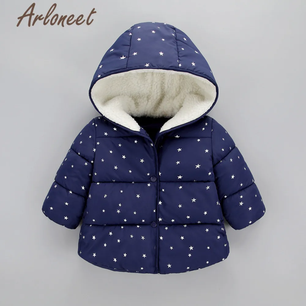 ARLONEET/пальто с героями мультфильмов; зимнее плотное пальто для новорожденных девочек; Верхняя одежда с капюшоном и принтом со звездой; коллекция года; Детское пальто; ветрозащитная верхняя одежда для девочек