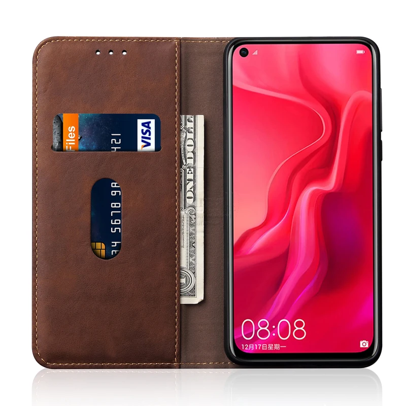 Роскошный тонкий кожаный флип чехол в стиле ретро для Huawei Nova 4 кошелек с