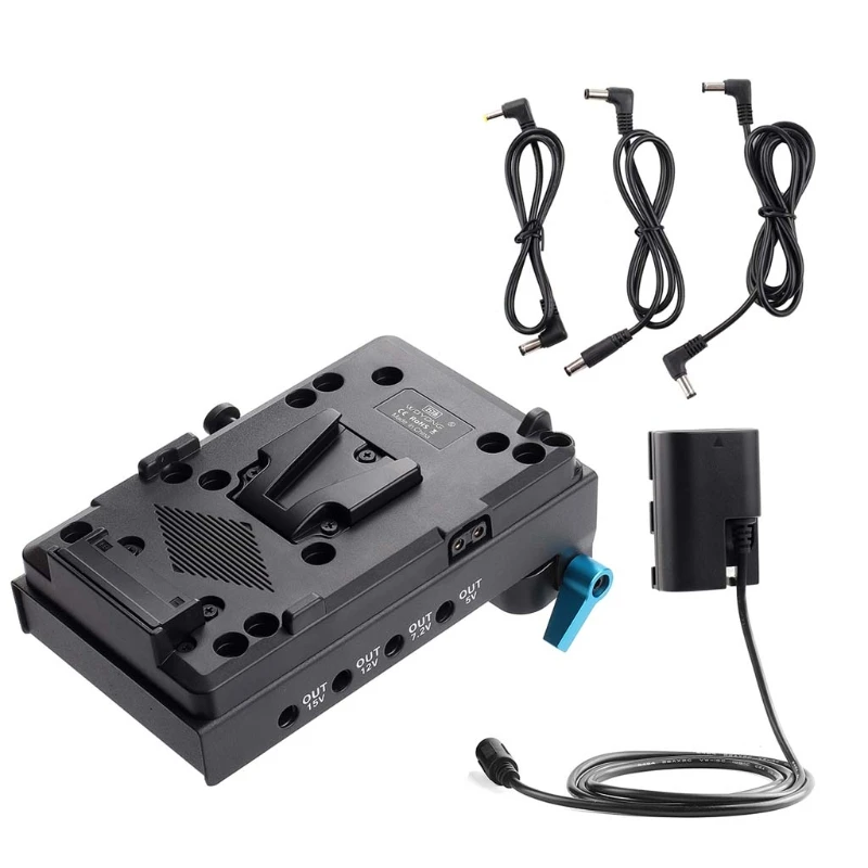 

V Mount Battery Plate 15mm Dual Hole Rod Clamp LP-E6 Dummy Battery for -Canon