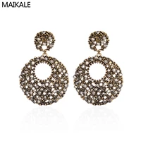 maikale round vintage earrings metal stud earrings big exaggerated white black rhinestone long earrings for women friend gifts