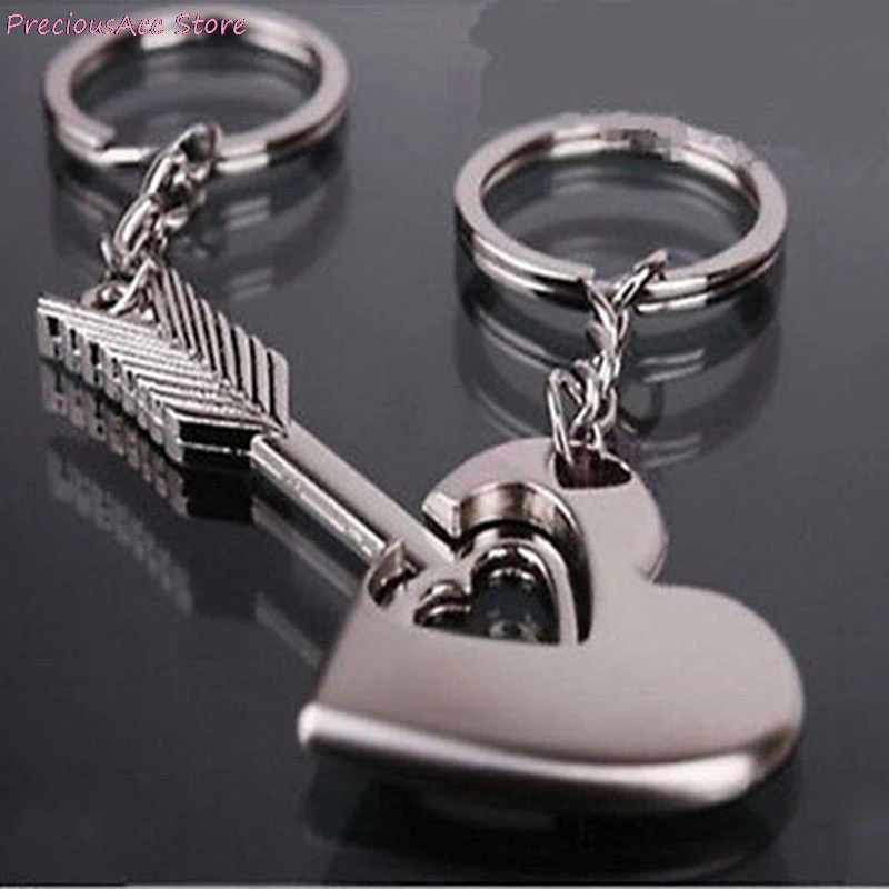 

1Pair Key Ring gift Keyring Holder Finder Key-ring Fashion Arrow of God lovers Keychains 40* heart chain 7.6cm