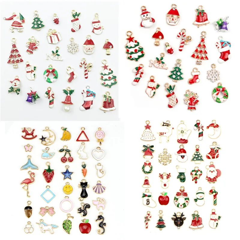 

1pack Alloy Mix Christmas Series Pendant, Santa Claus Gingle Enamel Charms Hair Bow Hand Material DIY Earrings Accessories