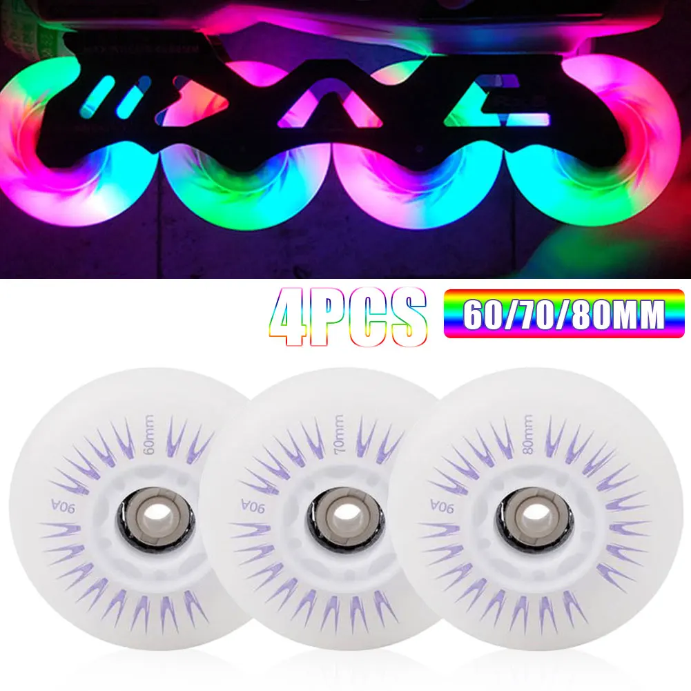4pcs LED Flashing PU Wheel 60mm 70mm 80mm for Inline Skates 90A for Adults Kids Roller Wheels