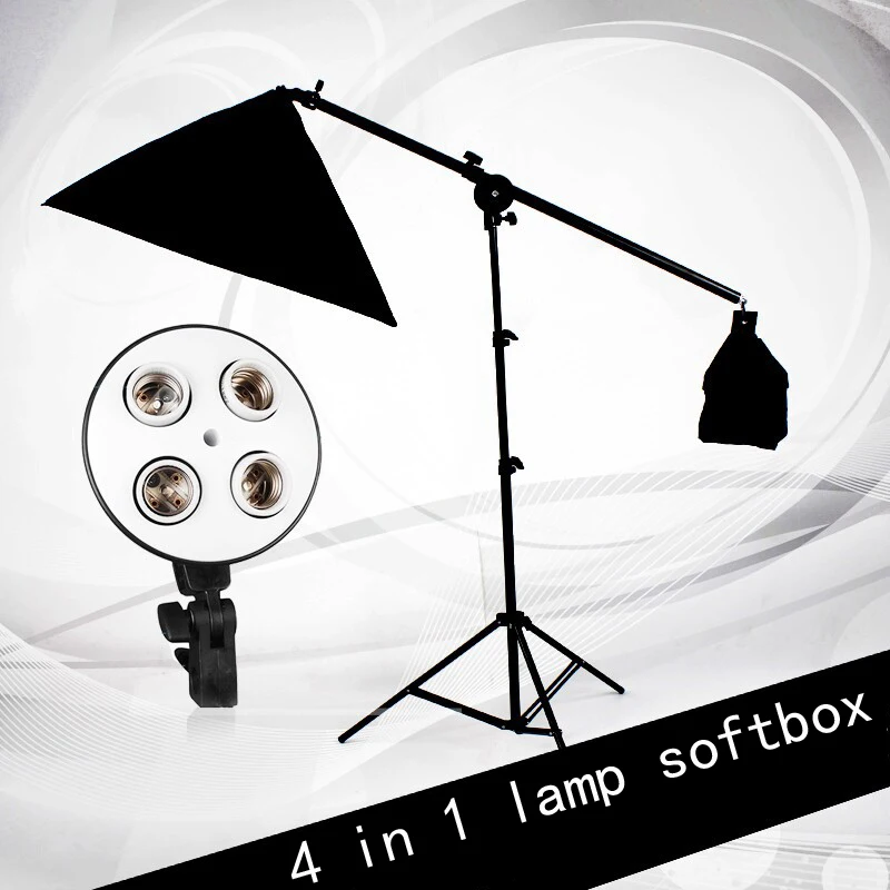 

Photo Studio 50*70cm Softbox 4-lamp-holder 100-240V with Cross Bar Single Pulley Horizontal Arm 2M Light Stand