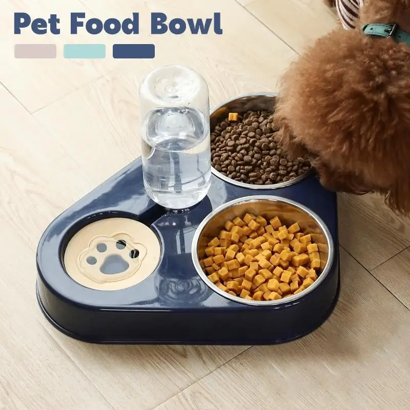 

3 in 1 Pet Bowl for Cat Stainless Steel Pet Bowls and Drinkers Dog Feeder with 500ml Automatic Water Bottle Cat Accessories