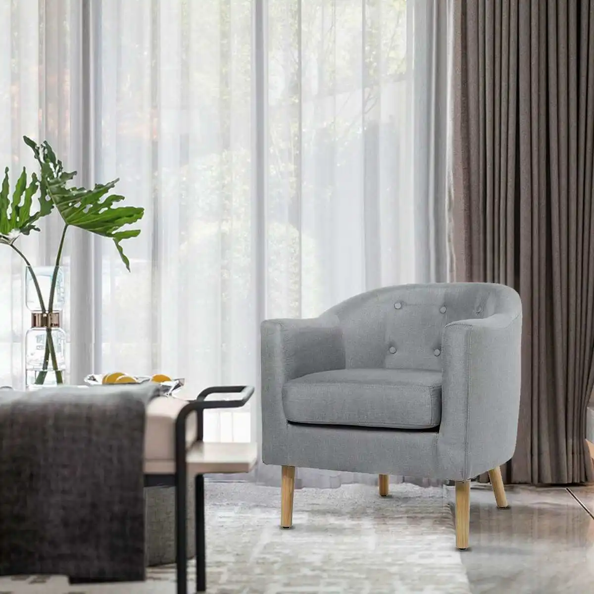 

Nordic Fabric Small Apartment Living Room Lazy Single Sofa Simple Modern Balcony Lounge Chair Bedroom Dormitory Back Armchair