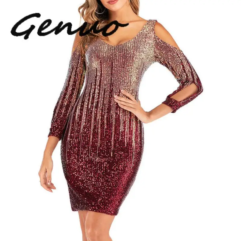 Женское блестящее платье с блестками осенне зимнее облегающее блестками|Женские