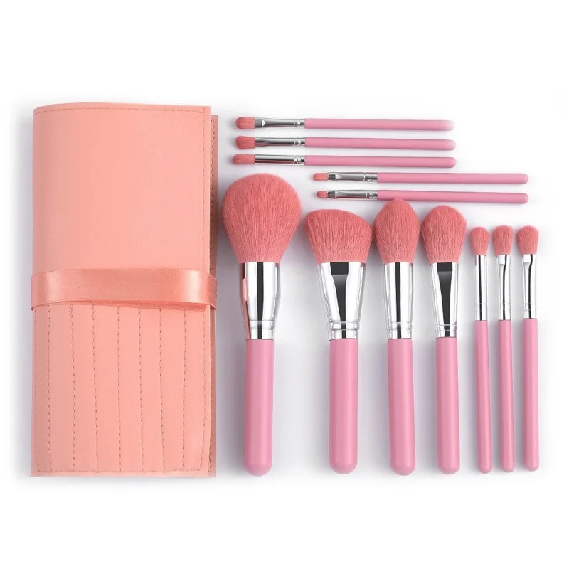 

High Quality 12Pcs Makeup Brush Set Wooden Handle Eye Shadow Loose Powder Concealer Blush Lip Brush Storage Bag Beauty Tools