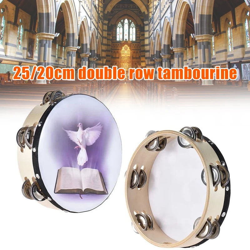 

Tambourine Double Row Jingle Percussion Instrument Church Handheld Tambourine Single Row Tambourines with Jingle Bells QW