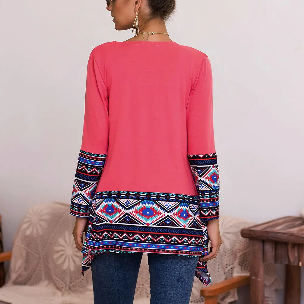 

2019 Fashion Hot Sales Autumn Women Geometric Pattern Print Cardigan Stitching Irregular Cardigan Long Sleeve Casual Coat J55