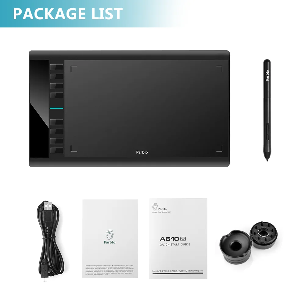 

Original Parblo A610 V2 Digital Graphics Drawing Tablet Battery-free Pen 8192 Pen Pressure 10x6" Art Tablet Painting 5080LPI