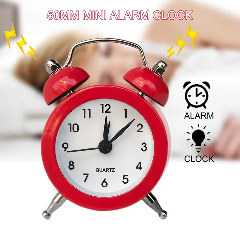 High Quality Mini Alarm Clock Silent Pointer Clocks Round Number Dual Bell Loud Bedside Night Light Home Decor | Дом и сад