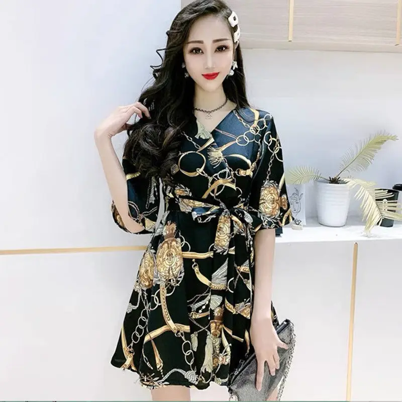 Traje de gasa de dos piezas para mujer, pantalones cortos a la moda, de manga corta